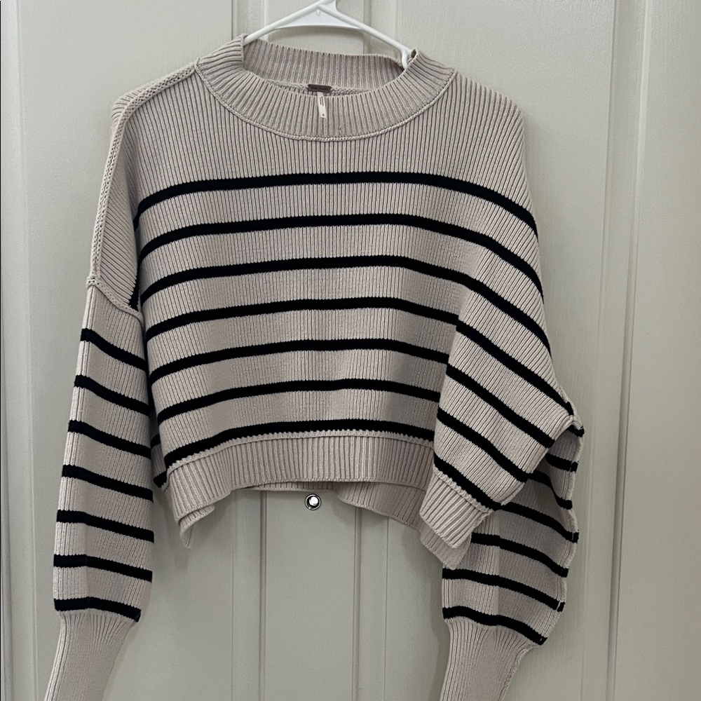 Free People Black and Cream Striped Sweater